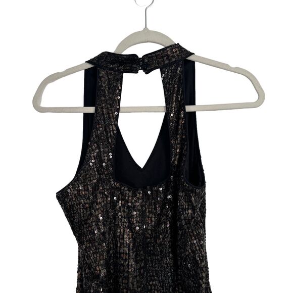 Cache Brown All Over Sequin Dress V-Neck Open Back Y2K Party Womens 8 - Picture 4 of 7
